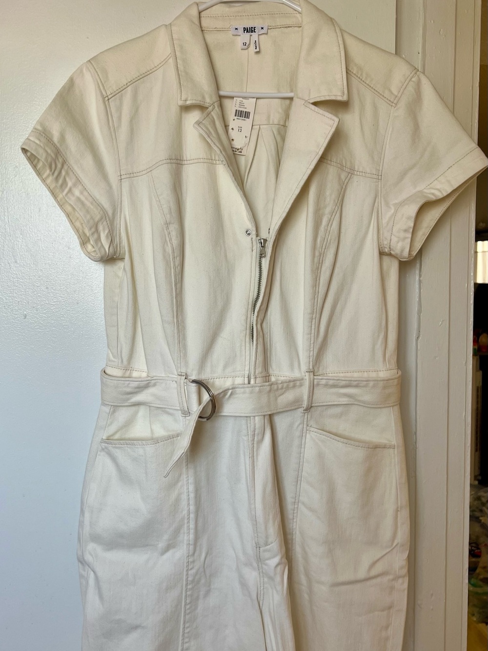 PAIGE Ivory Short Sleeve Zip Jumpsuit